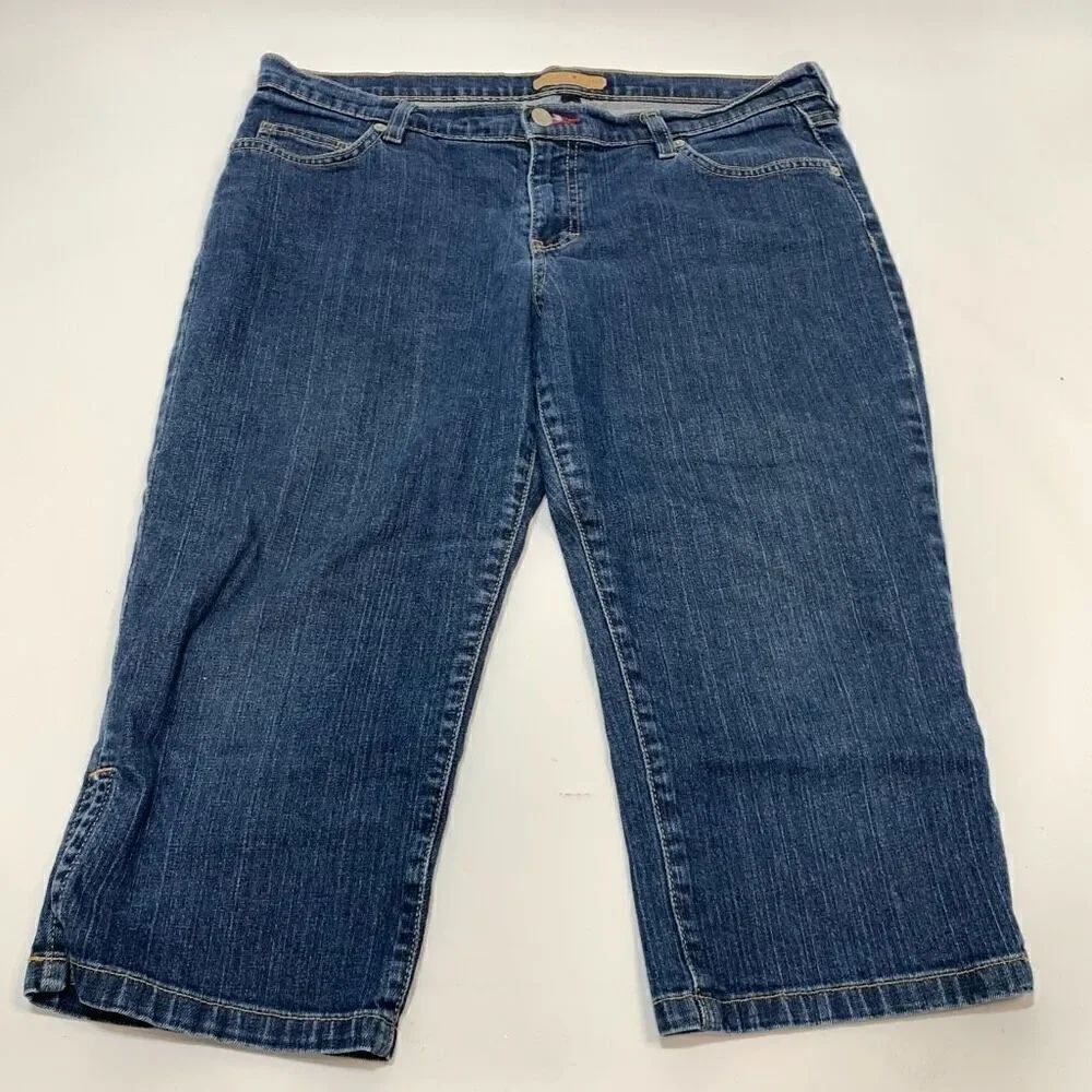 Tommy Jeans Five Pocket Denim Cropped High Rise Wide Leg Jeans Blue Size 13